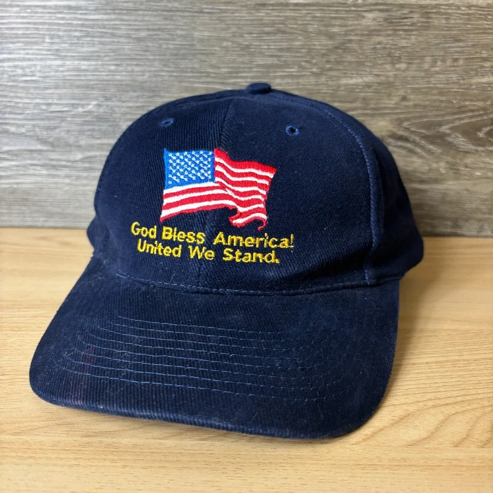 God Bless America Hat Cap Strap Back Blue United We Stand Adjustable Mens